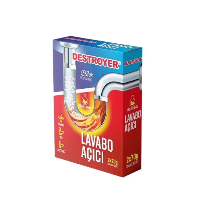 Destroyer Lavabo Açıcı 2x70G Granül (12li)