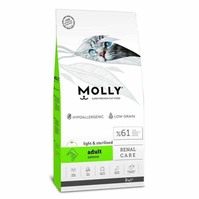 Molly Light & Sterilised SalmonYetişkin kedi maması 2kg