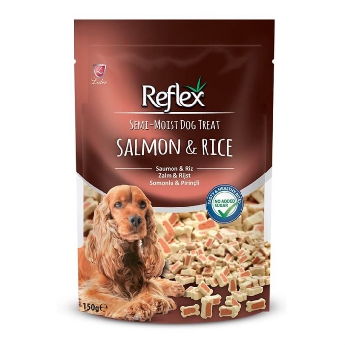 REFLEX SEMI-MOIST ÖDÜL MAMASI SOMON&PİRİNÇ KALPLİ MIX 150gr  10LU