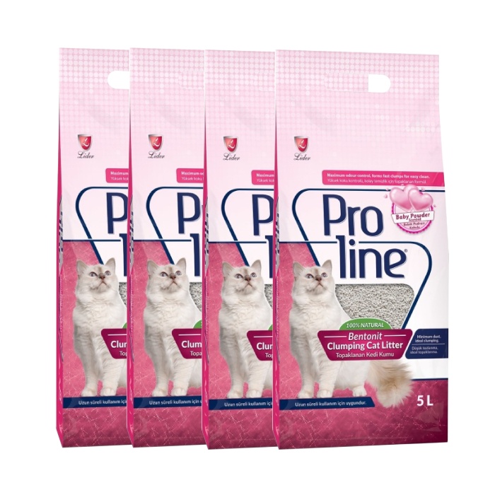 PROLİNE BENTONİT KEDİ KUMU 5 LT BABY POWDER 4 ADET