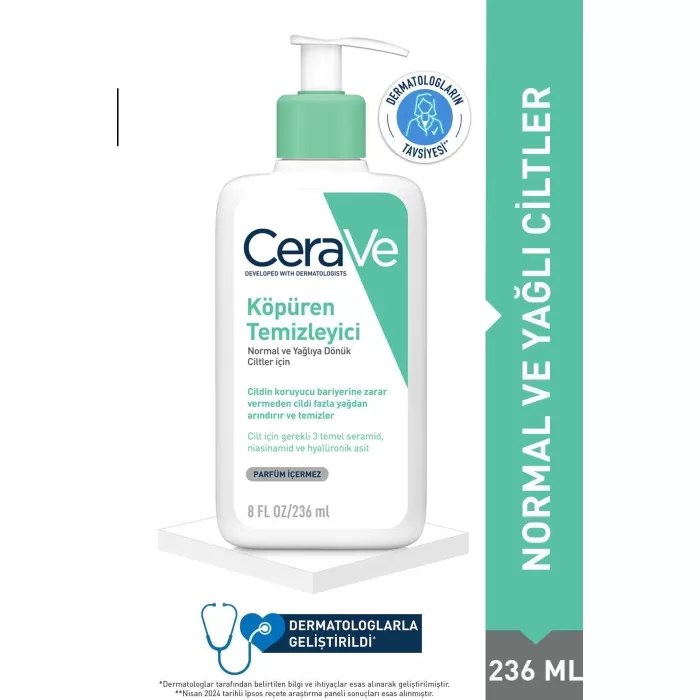 CeraVe Normal Ve Yağlıya Dönük Ciltler Için Köpüren Temizleyici 236ml