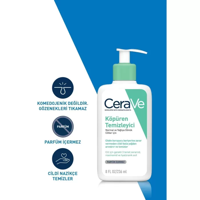 CeraVe Normal Ve Yağlıya Dönük Ciltler Için Köpüren Temizleyici 236ml