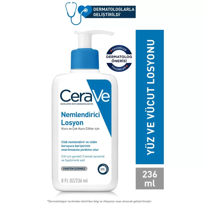 CeraVe Nemlendirici Losyon Kuru Ciltler Seramid Ve Hyalüronik Asit Içerikli Yüz Vücut 236ml