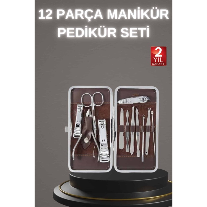 12 Parça Paslanmaz Çelik Kompakt ve Taşınabilir Manikür Makası Tırnak Makası