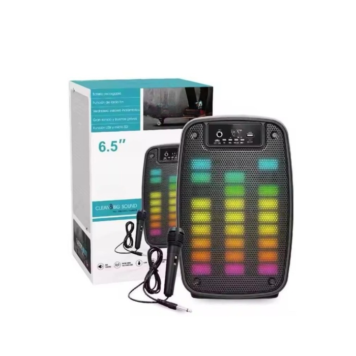 Taşınabilir 6.5 inç LED Bluetooth Kareoke Hoparlör RGB Işıklı Radyolu
