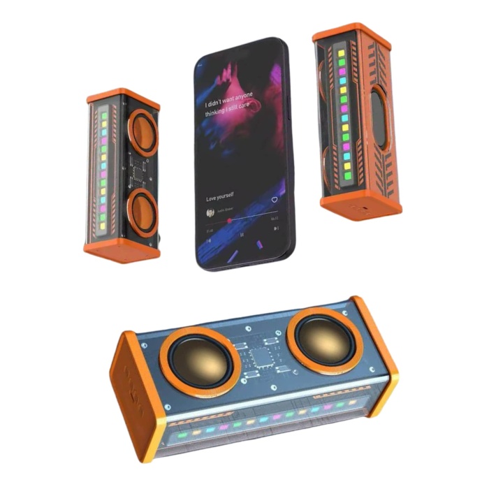 Bluetooth Hoparlör Şeffaf Mecha RGB Işıklı Çift Hoparlör 5.0 Bluetooth