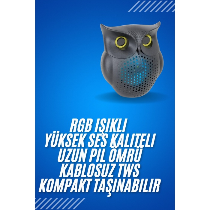 Siyah Bluetooth Hoporlör Baykuş Speaker Bluetooth 5.0 Bağlantılı