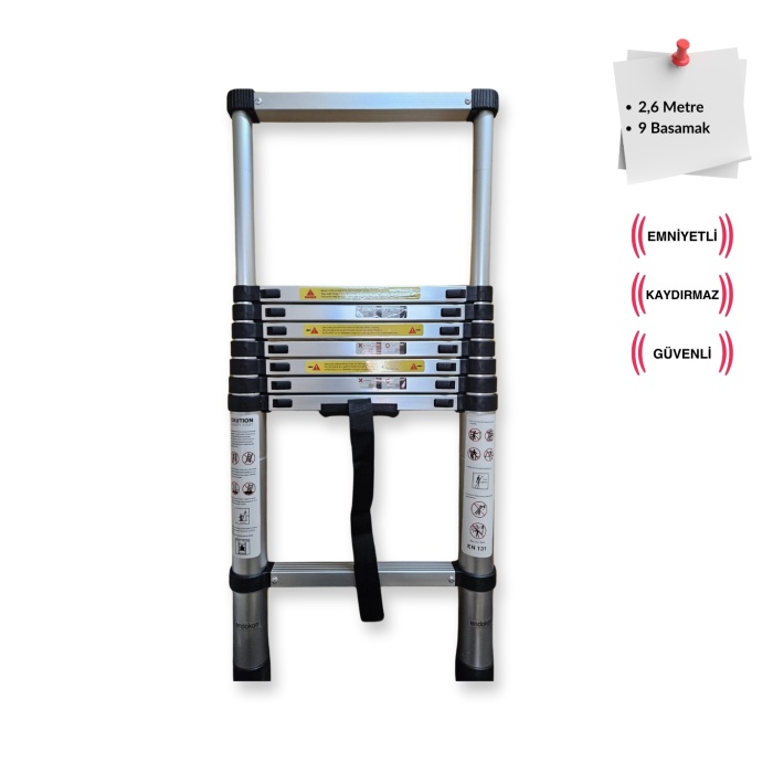 9 Basamaklı - 260 cm. Teleskobik / Teleskopik Alüminyum Merdiven