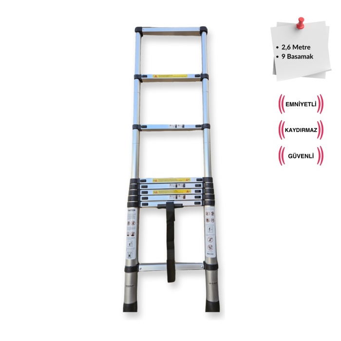 9 Basamaklı - 260 cm. Teleskobik / Teleskopik Alüminyum Merdiven