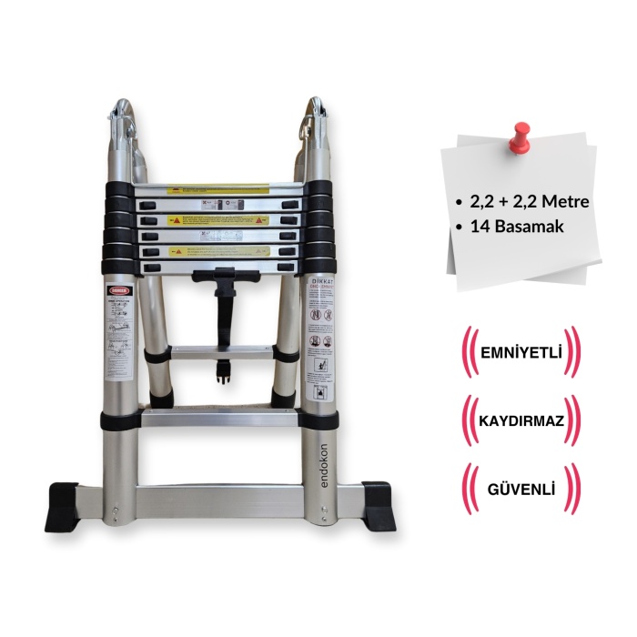 220 + 220 cm. - 7+7  Basamaklı Teleskobik / Teleskopik Alüminyum A Merdiven