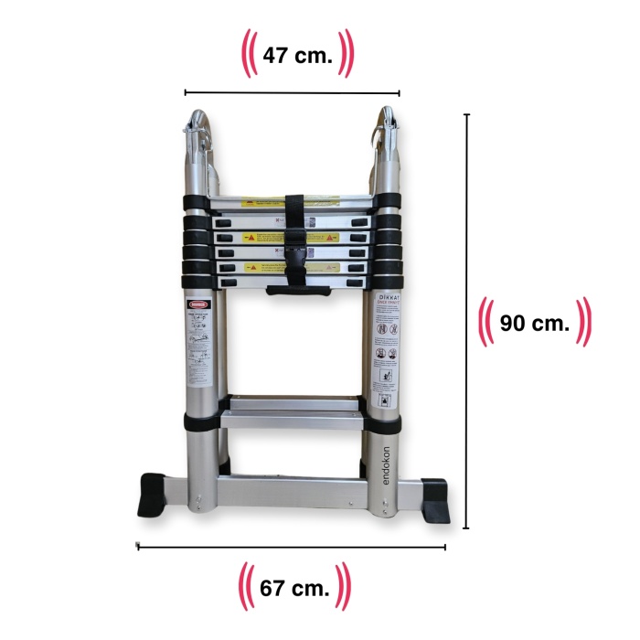 220 + 220 cm. - 7+7  Basamaklı Teleskobik / Teleskopik Alüminyum A Merdiven