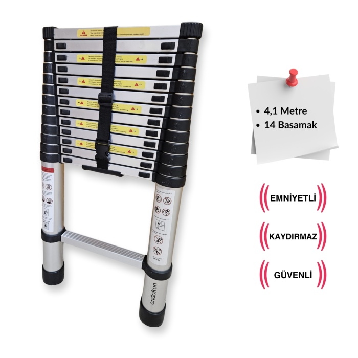 410 cm. - 14  Basamaklı Teleskobik / Teleskopik Alüminyum I Merdiven