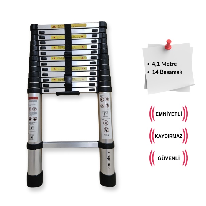 410 cm. - 14  Basamaklı Teleskobik / Teleskopik Alüminyum I Merdiven