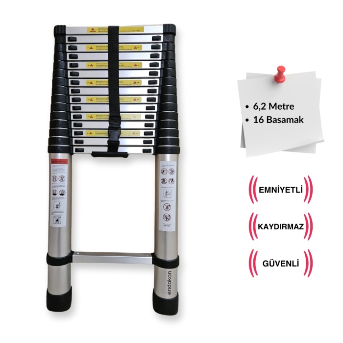 620 cm. - 16  Basamaklı Teleskobik / Teleskopik Alüminyum I Merdiven