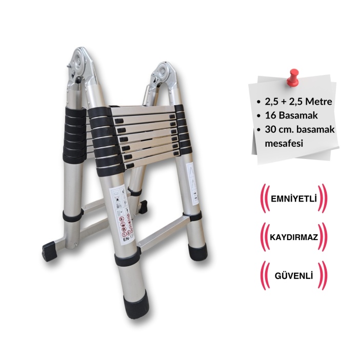 250 + 250 cm. - 8+8  Basamaklı Teleskobik / Teleskopik Merdiven