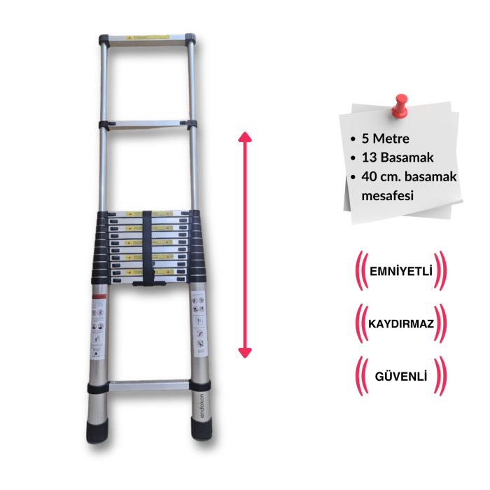 500 cm. - 13  Basamaklı Teleskobik / Teleskopik Merdiven - I Tipi