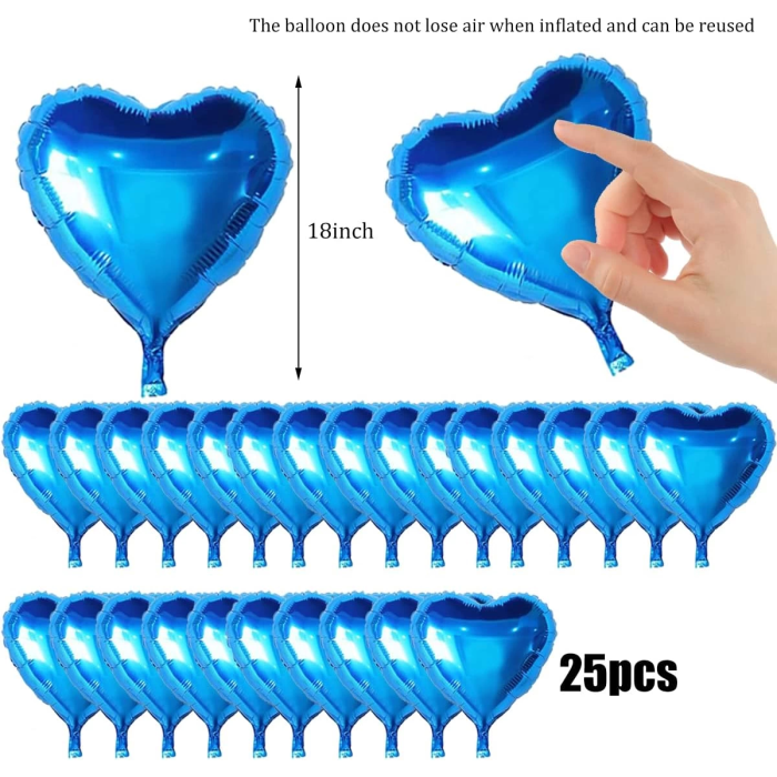 Metalize Parlak Mavi Kalp Şekilli Uçan Balon Folyo 18 İnç 45 Cm 25 Adet