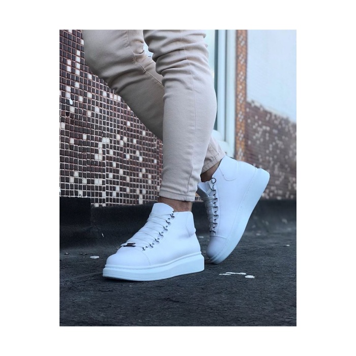 Wagoon WG032 Beyaz Bağcıklı Sneakers  Yarım Bilek Bot