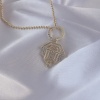 Pirinç Zirkon Taşlı Gold Renk Oval Detaylı Serenay Kolyesi - Tj-bko8838