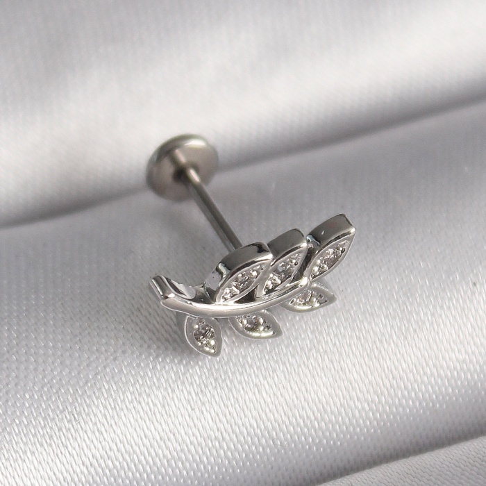 316l Çelik Gümüş Renk Dal Model Zirkon Taş Detaylı Tragus Piercing - Tj-pr1343
