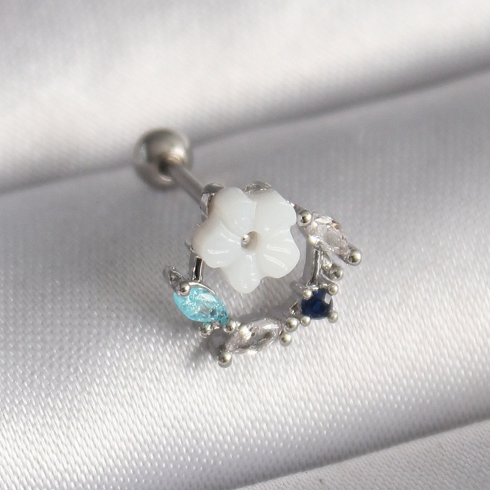 316l Çelik Gümüş Renk Zirkon Taş Detay Beyaz Çiçek Model Tragus Piercing - Tj-pr1359