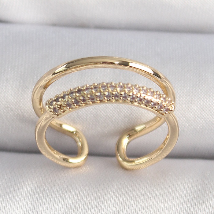 Pirinç Gold Renk Zirkon Taşlı Kadın Yüzük - Tj-byk3492