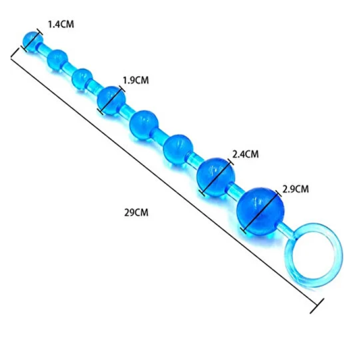 Anal Vajinal 25 Cm Sıralı Jel Zevk Topları Anal Plug Mavi