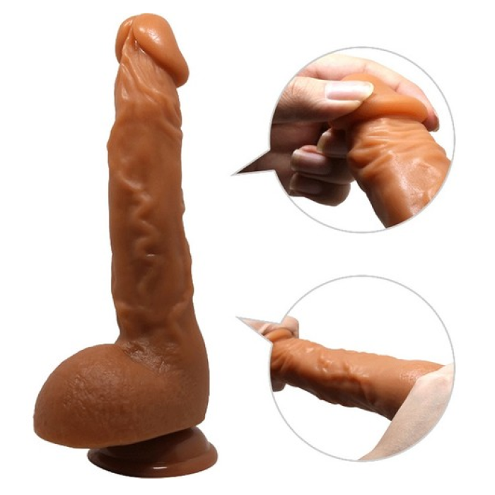 Gerçekçi 25 Cm Kavisli Penis Melez Damarlı Dev Dildo