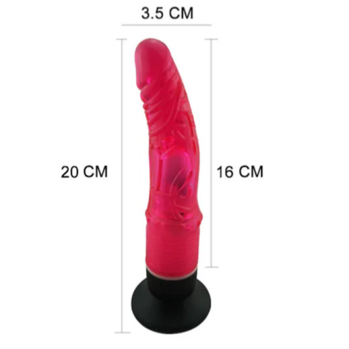 20 Cm Anal Ve Vajinal Kırmızı Titreşimli Jel Vantuzlu Vibratör