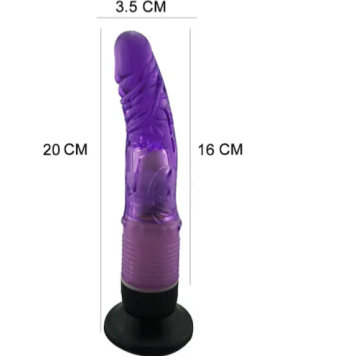 20 Cm Anal Ve Vajinal Mor Titreşimli Jel Vantuzlu Vibratör Dildo