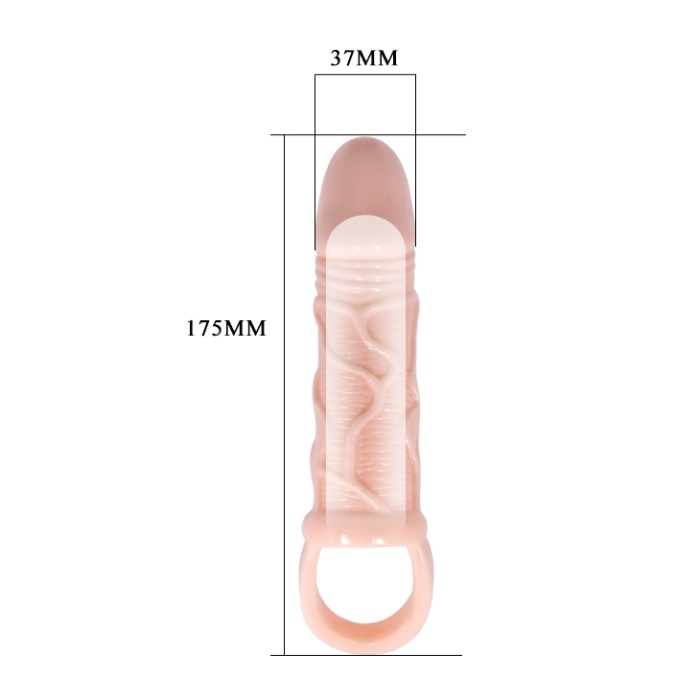 18 Cm Uzatmalı 3 Cm Dolgulu Testis Halkalı Penis Kılıfı