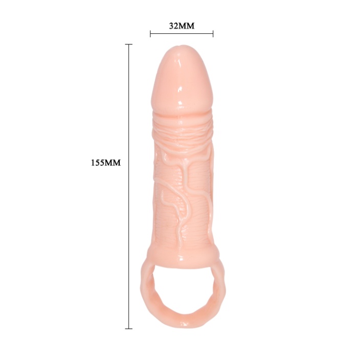 Breyden 16 Cm Testis Halkalı 3 Cm Dolgulu Silikon Penis Kılıfı