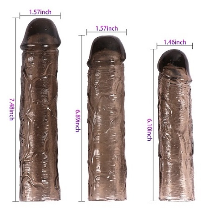 3Lü Penis Kılıfı Set Ucu Dolgulu Uzatmalı Prezervatif Zenci