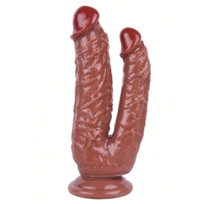 19 Cm Sex Shop Kahverengi Çiftli Dildo