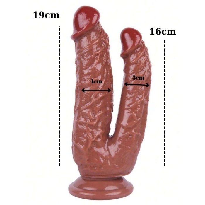 19 Cm Sex Shop Kahverengi Çiftli Dildo