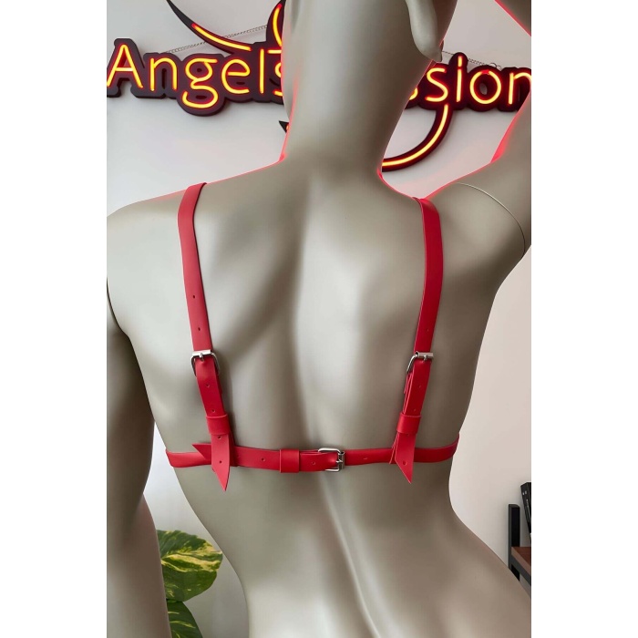 Sex Shop Kırmızı Deri Sütyen Harness