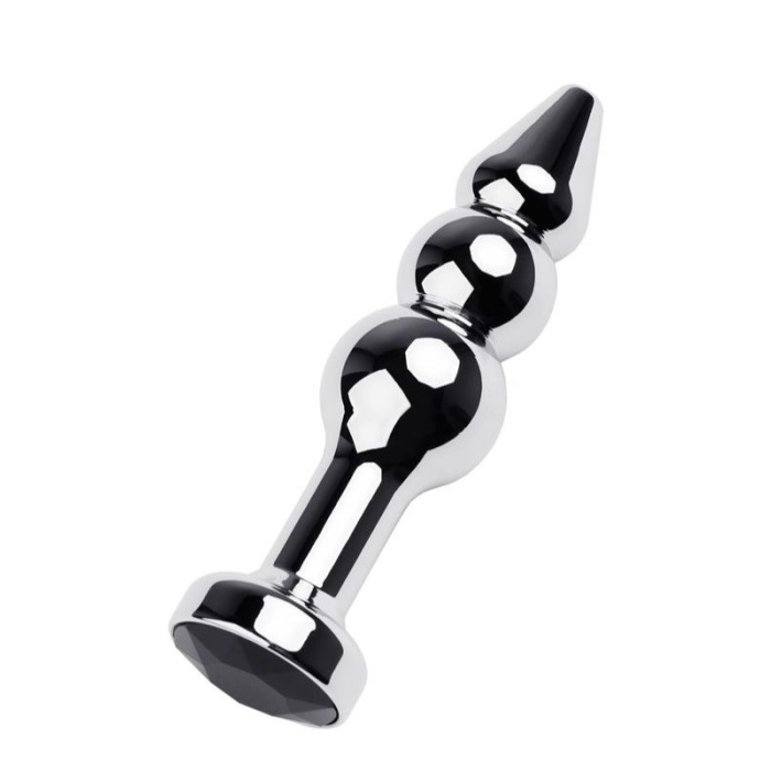 Anal Plug Metal Gümüş Siyah Kristalli 11 Cm