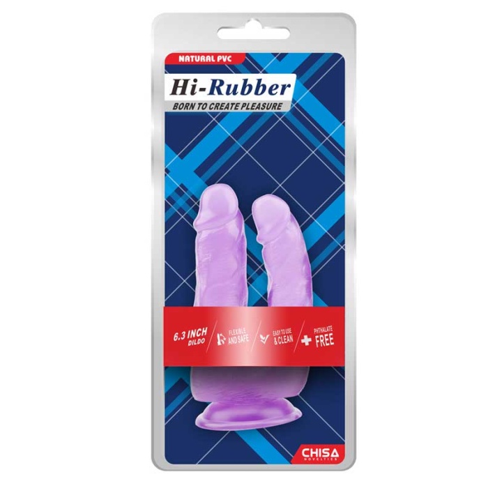 HiRubber Şeffaf Jel İkili Dildo 18 Cm Mor