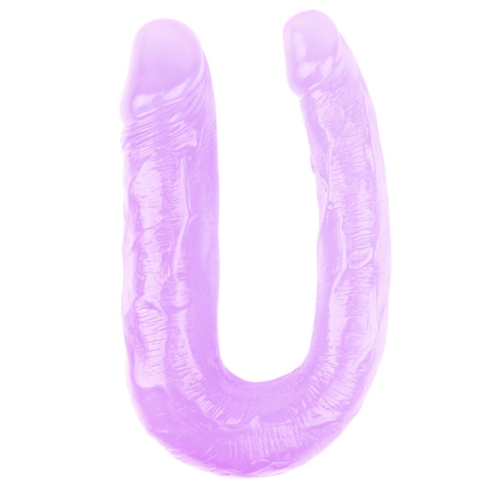 HiRubber Şeffaf Jel Çift Taraflı Eğik Dildo 17 Cm Mor