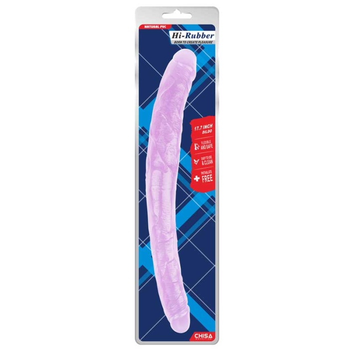 HiRubber Şeffaf Jel Çift Taraflı Dildo 45Cm Mor