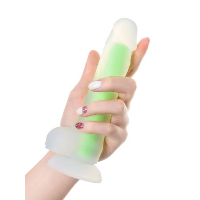 Yeşil Dick Glow Gece Parlayan Dildo Silikon Şeffaf 18 Cm