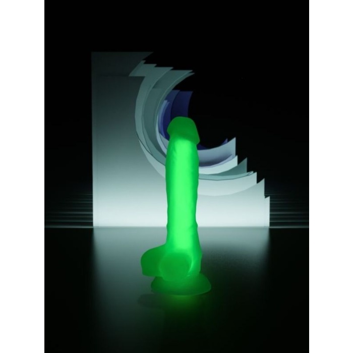 Yeşil Dick Glow Gece Parlayan Dildo Silikon Şeffaf 18 Cm