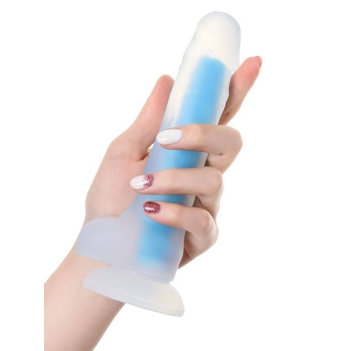 Mavi Matt Glow Gece Parlayan Dildo Silikon Şeffaf 18 Cm