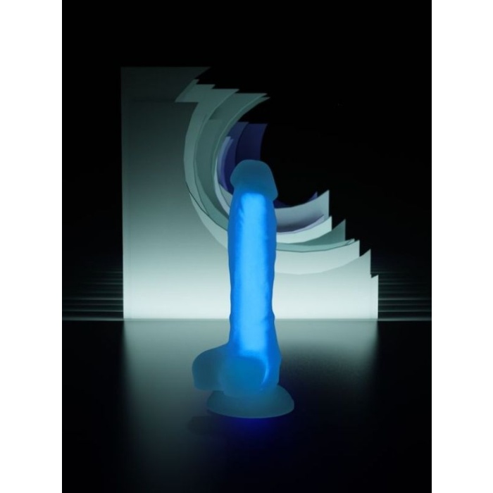 Mavi Matt Glow Gece Parlayan Dildo Silikon Şeffaf 18 Cm