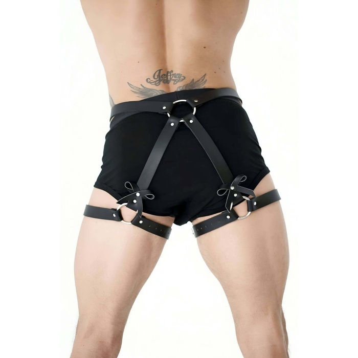 Fiyonklu Erkek Bel Ve Bacak Deri Harness