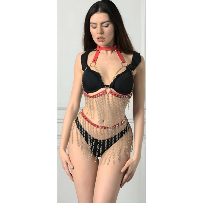 Zincirli Göğüs Ve Etek Harness Takım