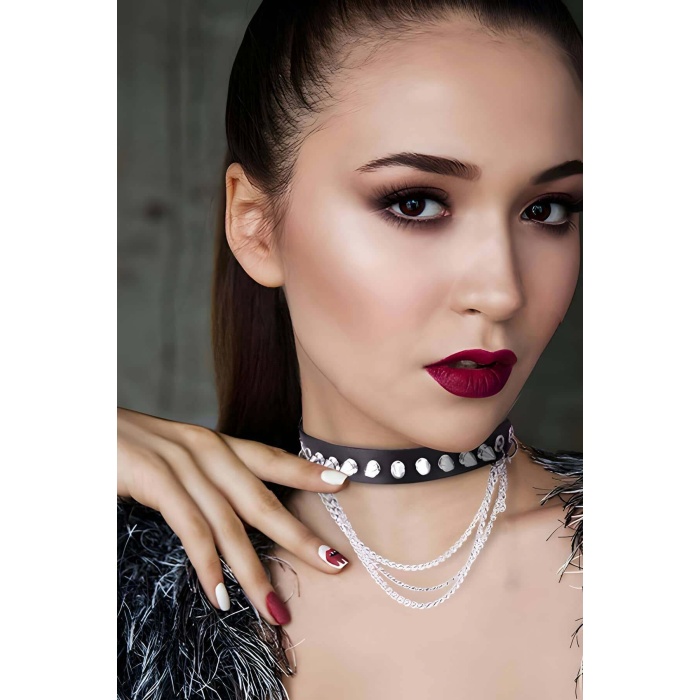 Çivi Detaylı Deri Choker Çivili Ve Zincirli Tasma