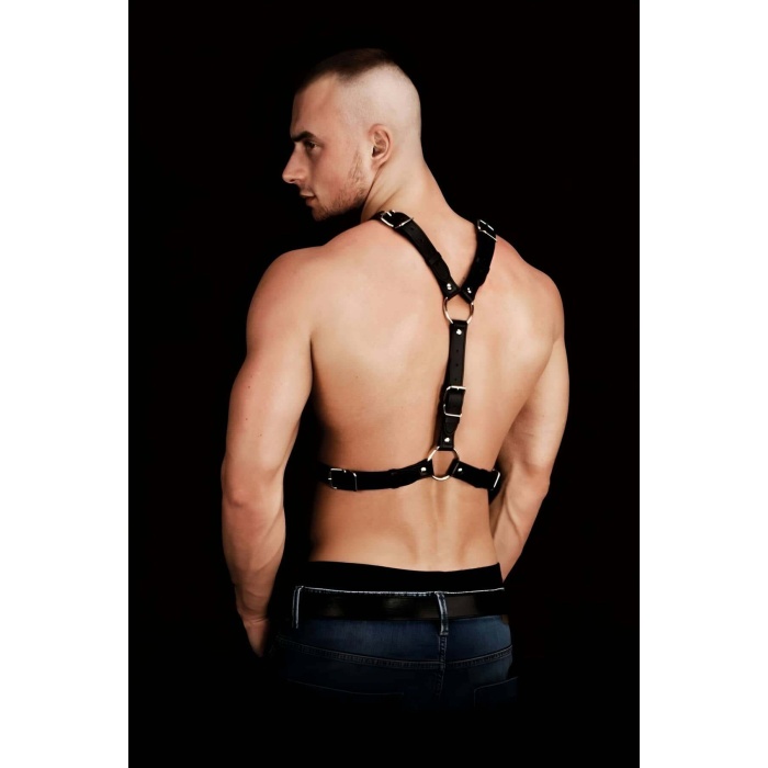 Perçin Detaylı Şık Deri Erkek Göğüs Harness