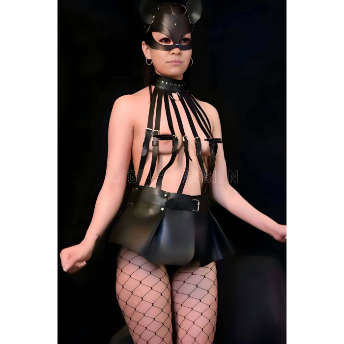 Büstiyer Ve Choker Görünümlü Şık Etek Harness