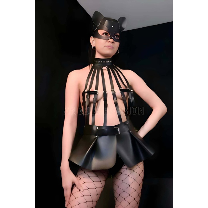 Büstiyer Ve Choker Görünümlü Şık Etek Harness